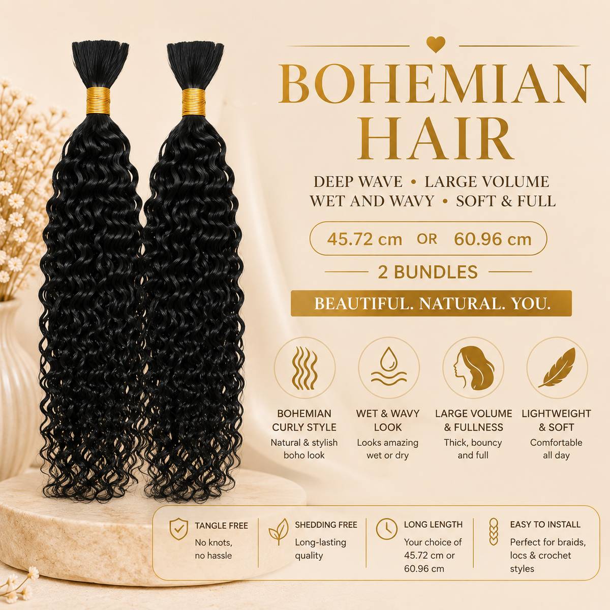 Glowth Bohemian Hair length and bundle details