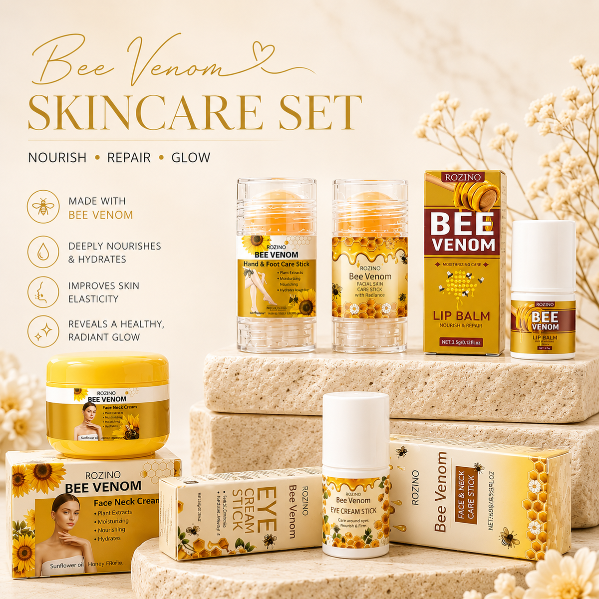 Bee venom skincare set, nourish repair glow