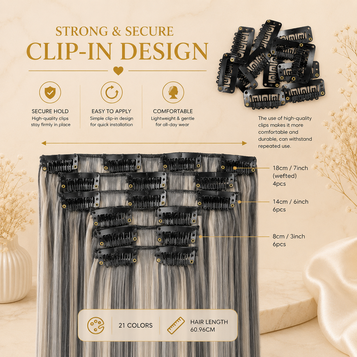 Glowth Clip-In Hair Extensions 21 beautiful colors