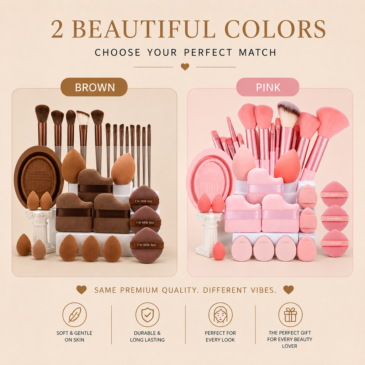 Available in 2 colors, brown and pink