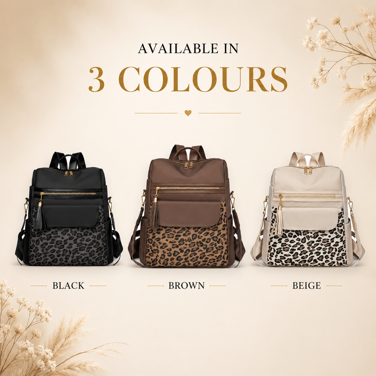 Leopard Print Backpack available in 3 colours
