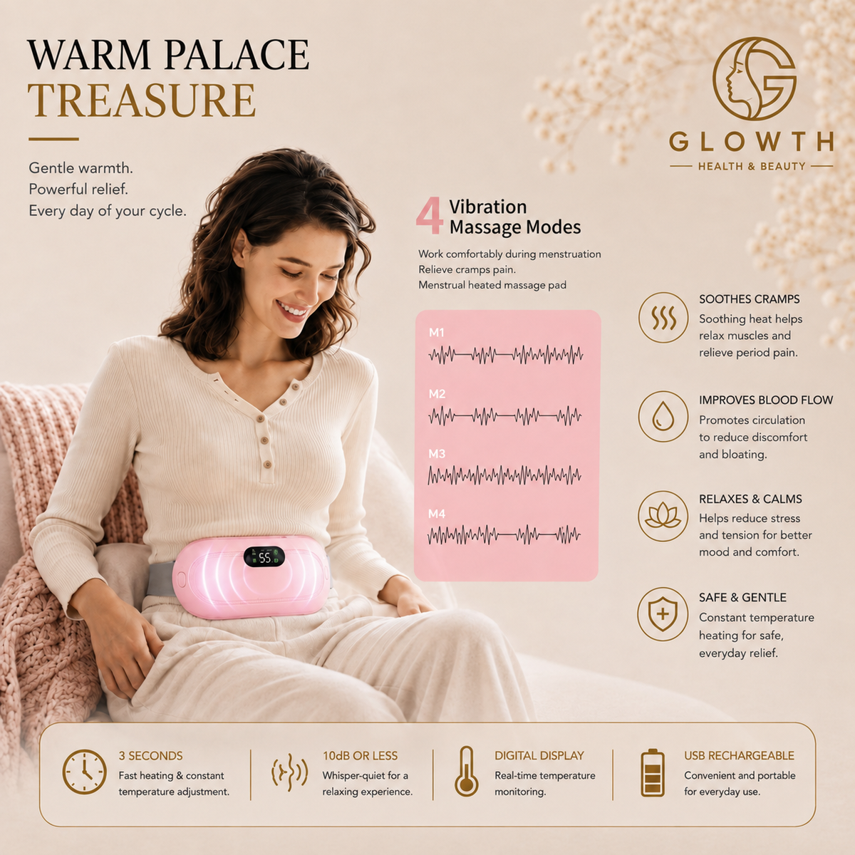 Warm palace treasure, 4 vibration massage modes