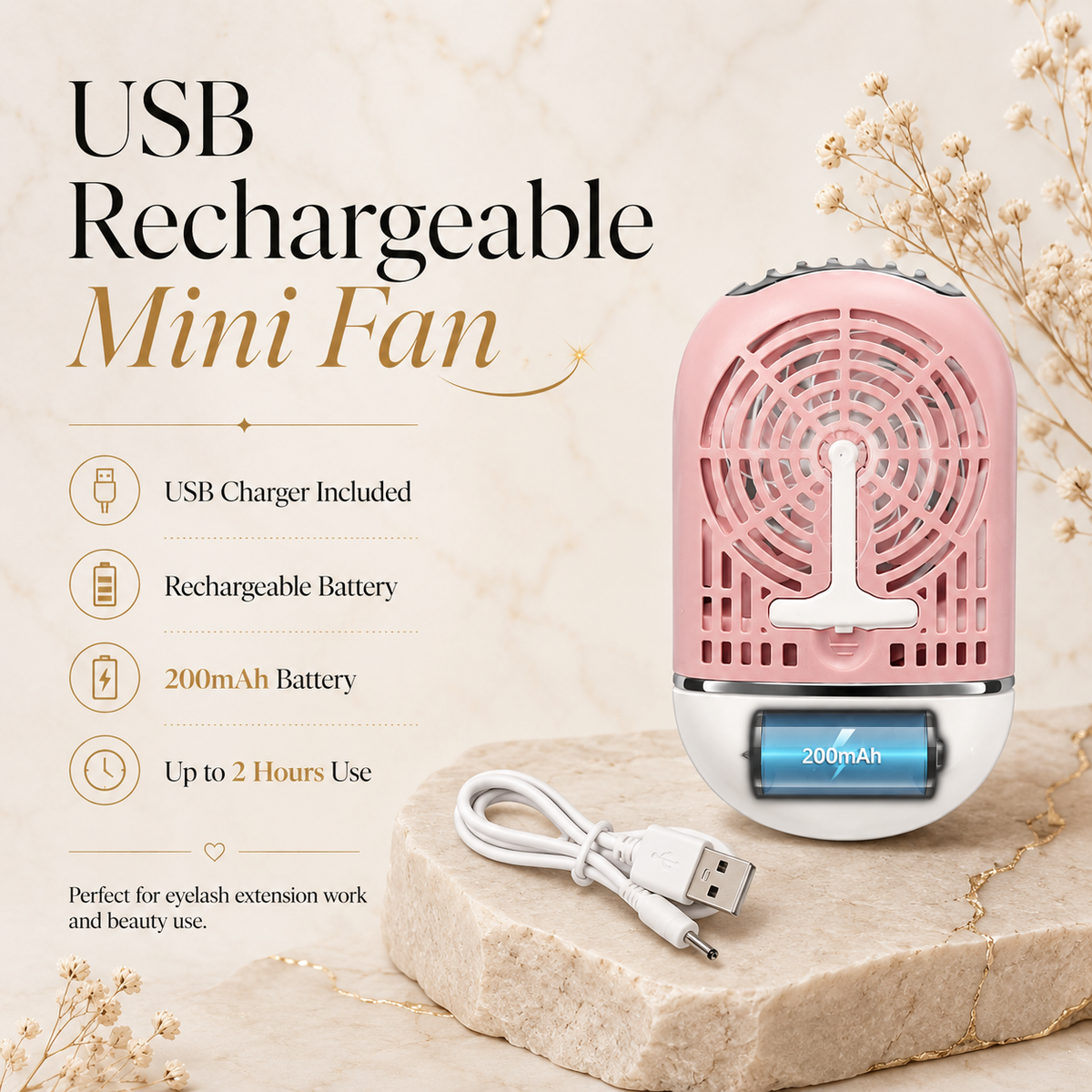 Mini fan for eyelash extension, nail art and mascara