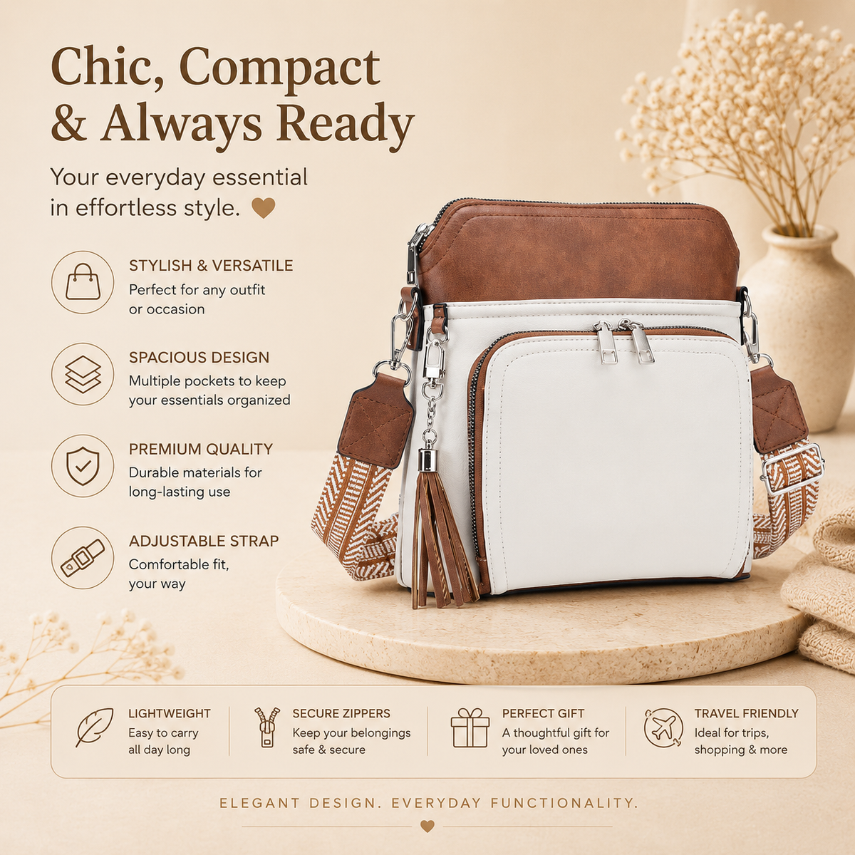 Crossbody bag, chic compact and always ready