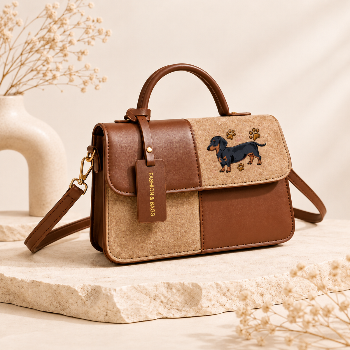 Glowth Dachshund Color-Block Crossbody Bag