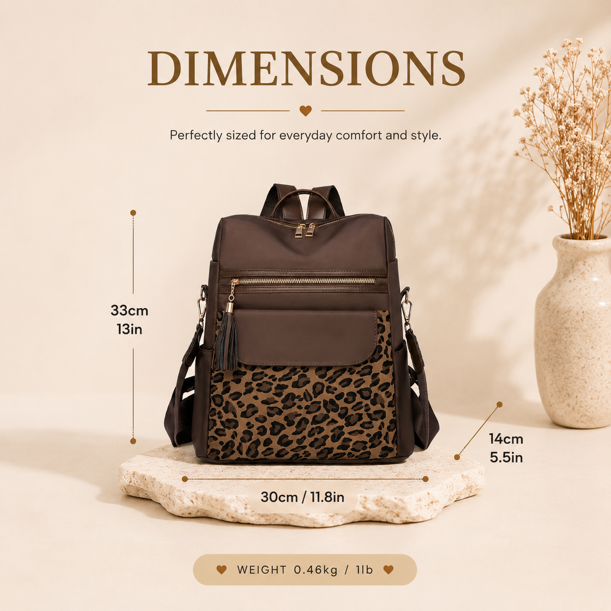 Leopard Print Backpack dimensions