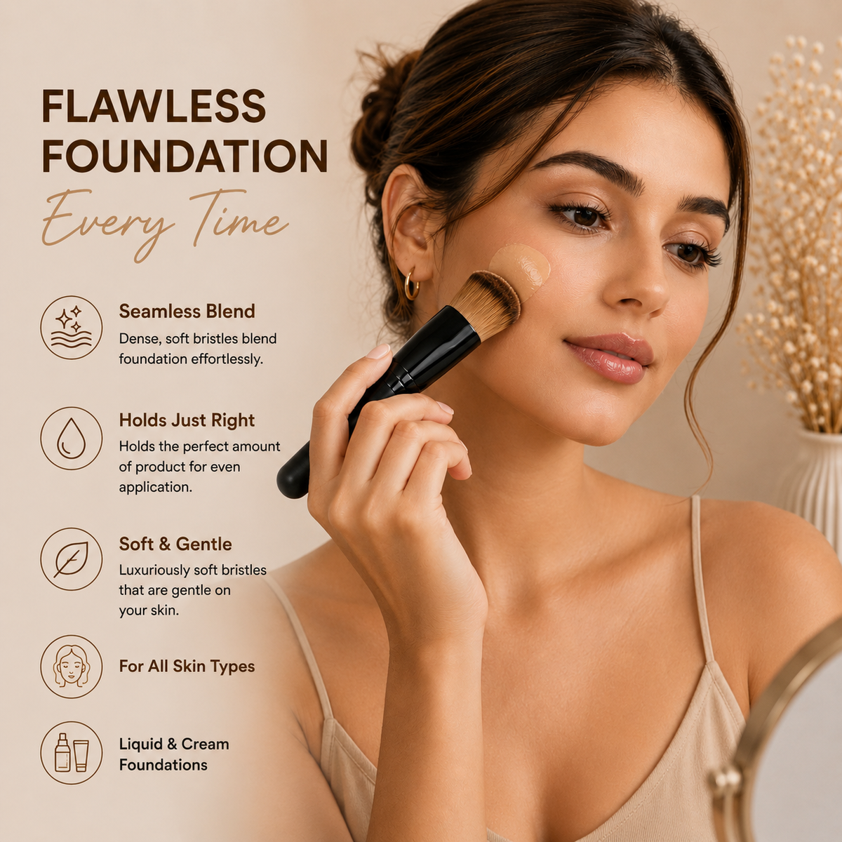 Flawless foundation every time, applying to skin