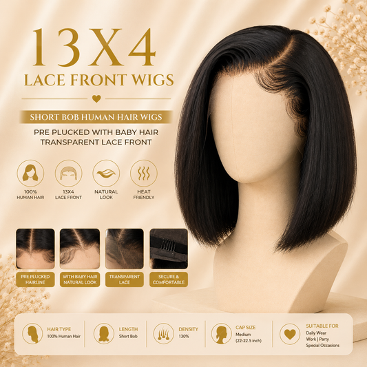 Glowth 13x4 Lace Front Short Bob Wig, plain product photo
