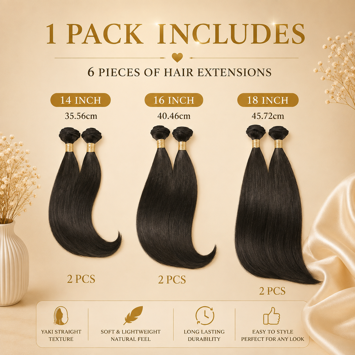 Glowth Yaki Straight Synthetic Hair Bundles pack includes 6 pieces