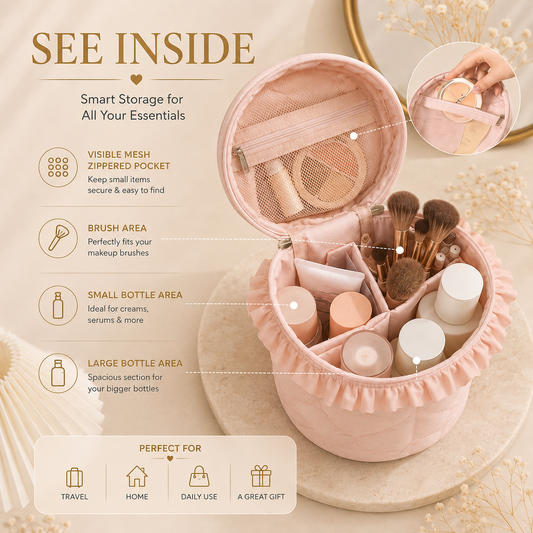 Toiletry bag interior, see inside, smart storage for essentials