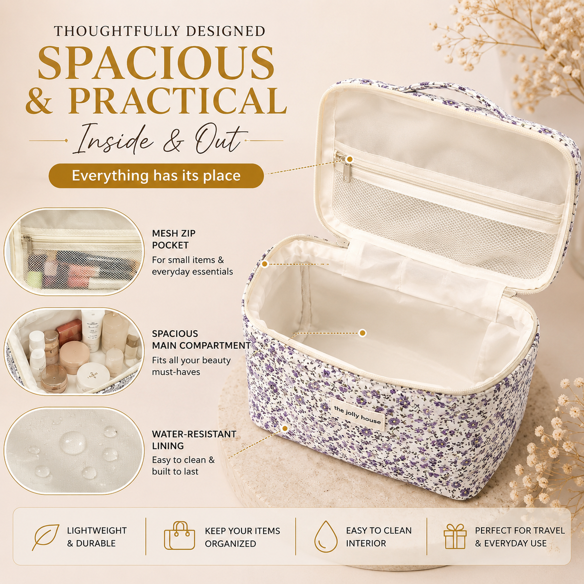Glowth Floral Cosmetic Bag Set interior organisation