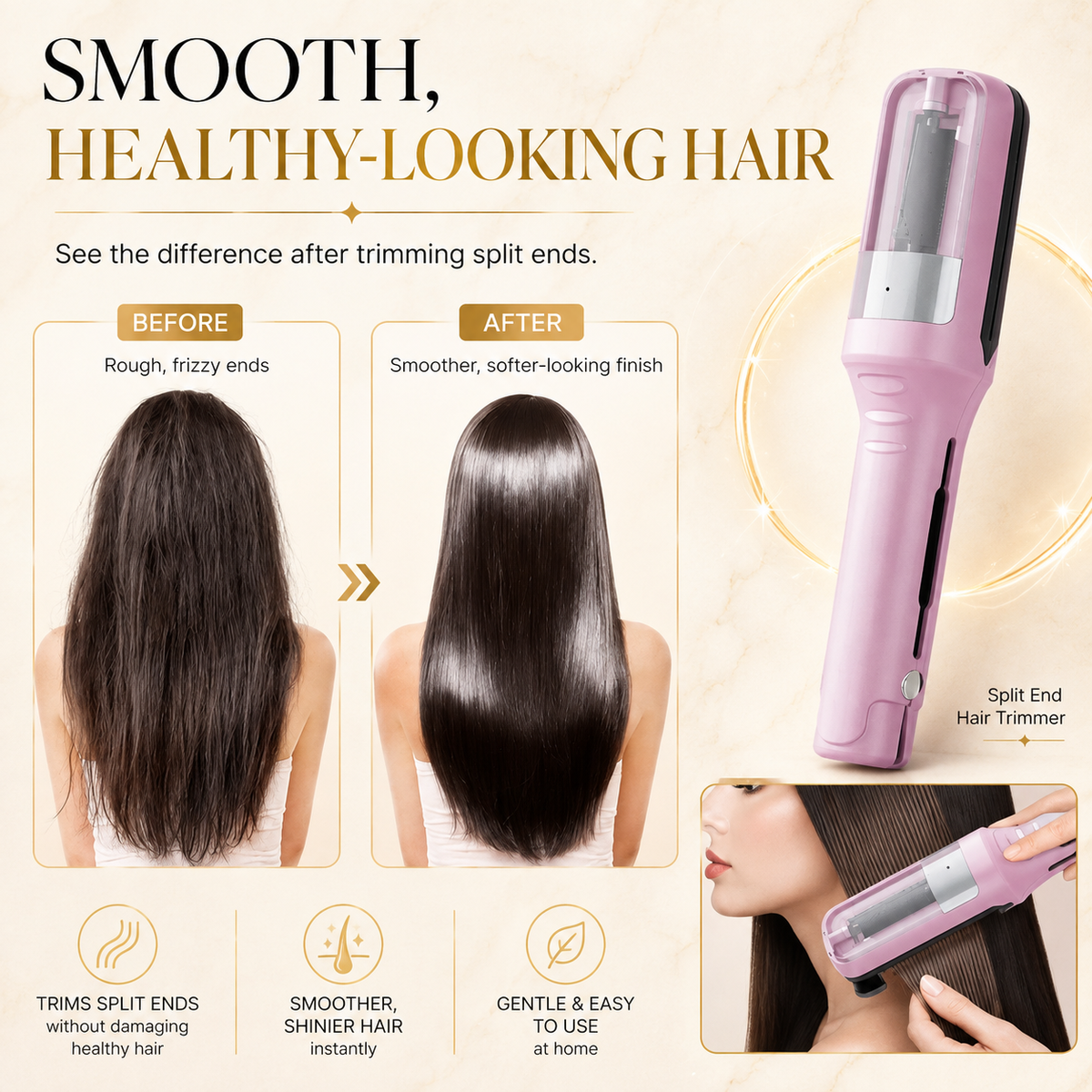 Before and after smooth healthy looking hair