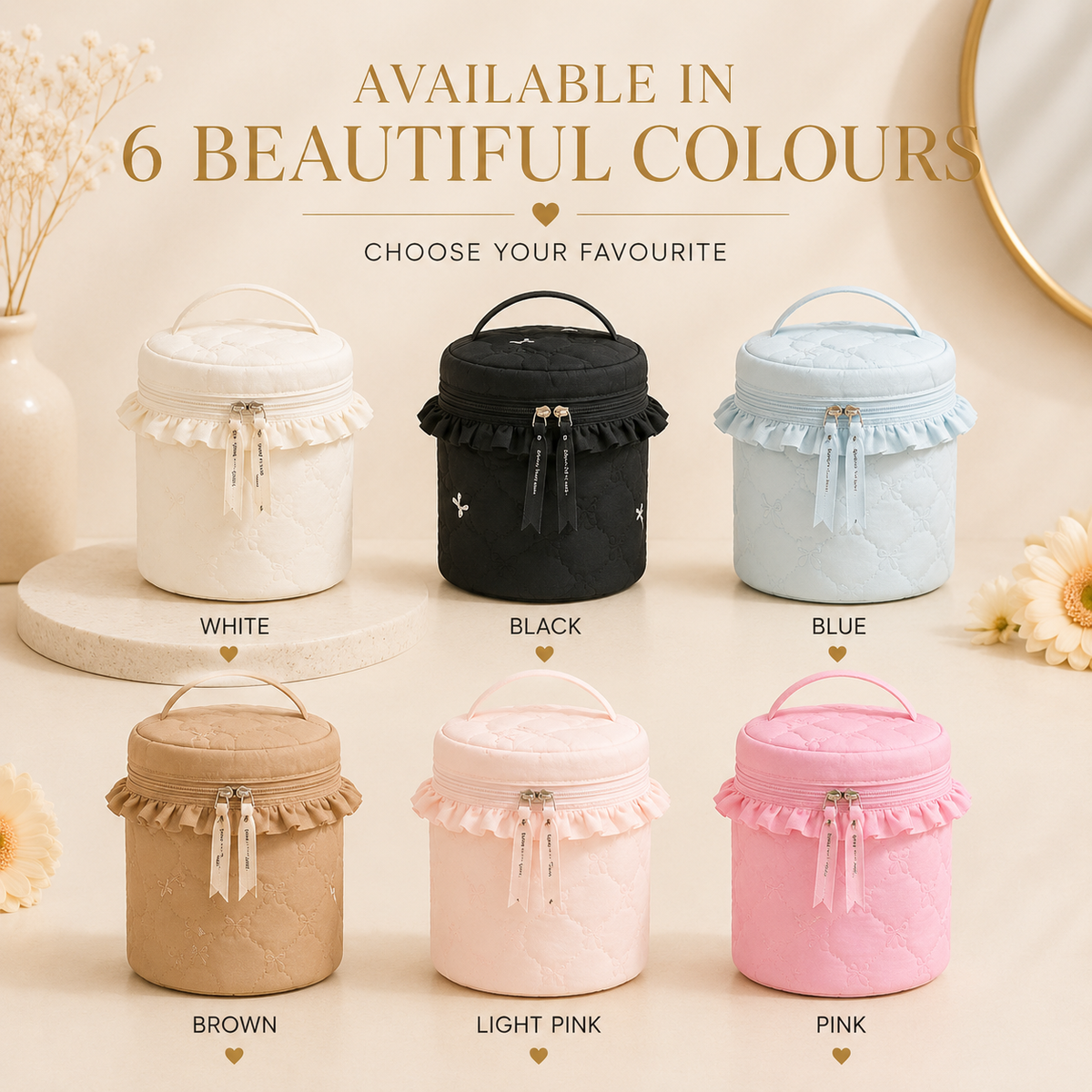 Glowth quilted round toiletry bag, pink, product photo