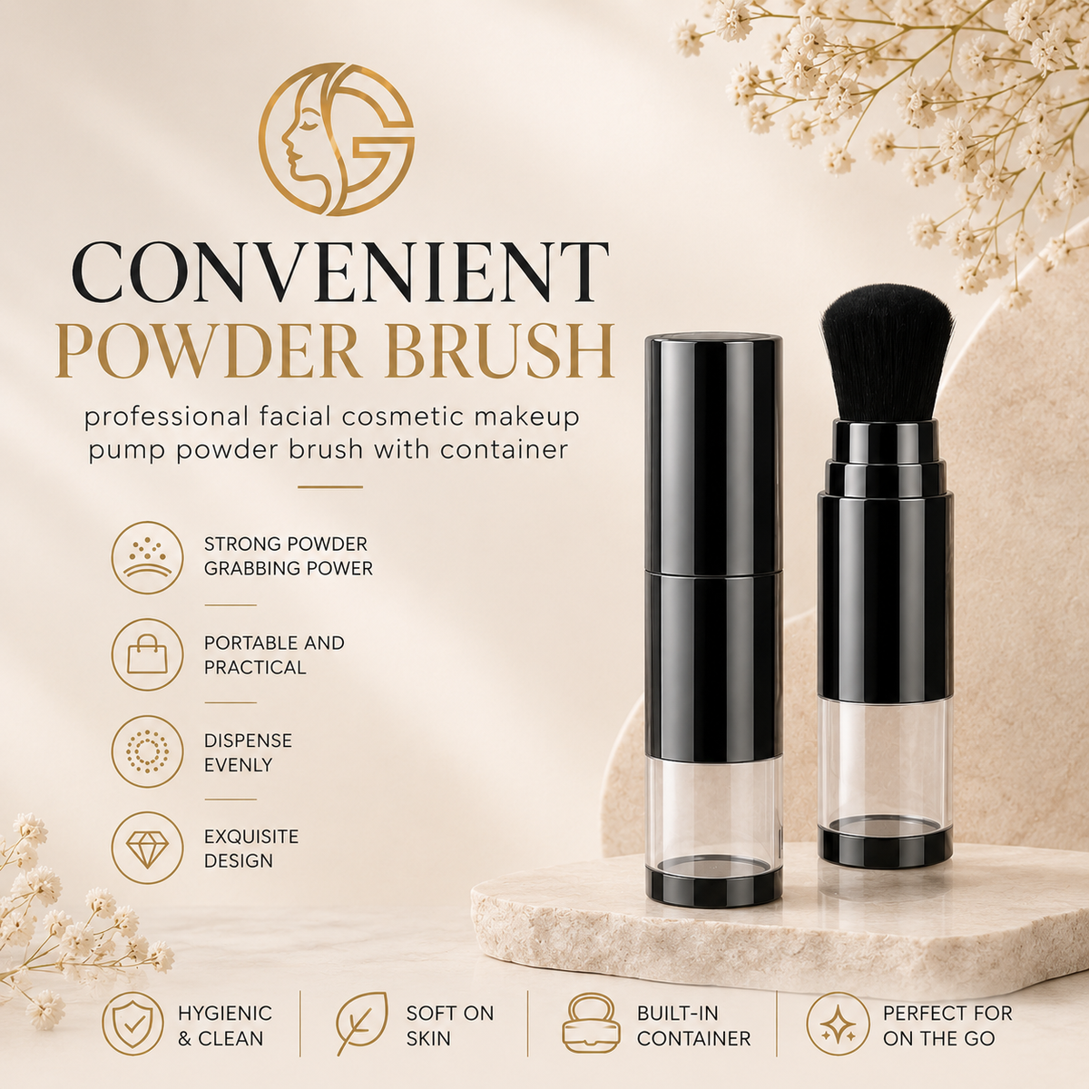 Convenient powder brush with container