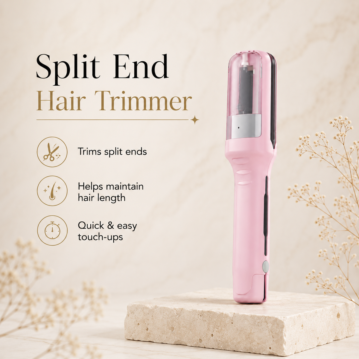 Split end hair trimmer trims split ends