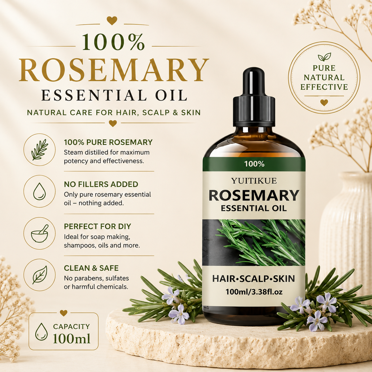 Glowth Rosemary Essential Oil features