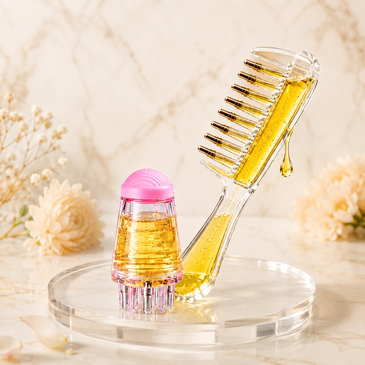 Glowth Scalp Oil Comb Set with dispenser, filled with oil