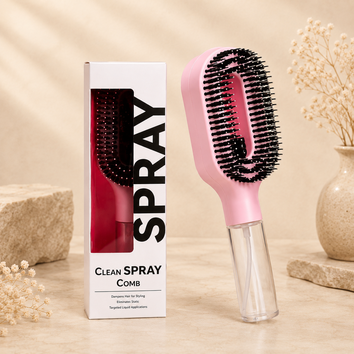 Glowth Clean Spray Comb, pink with box