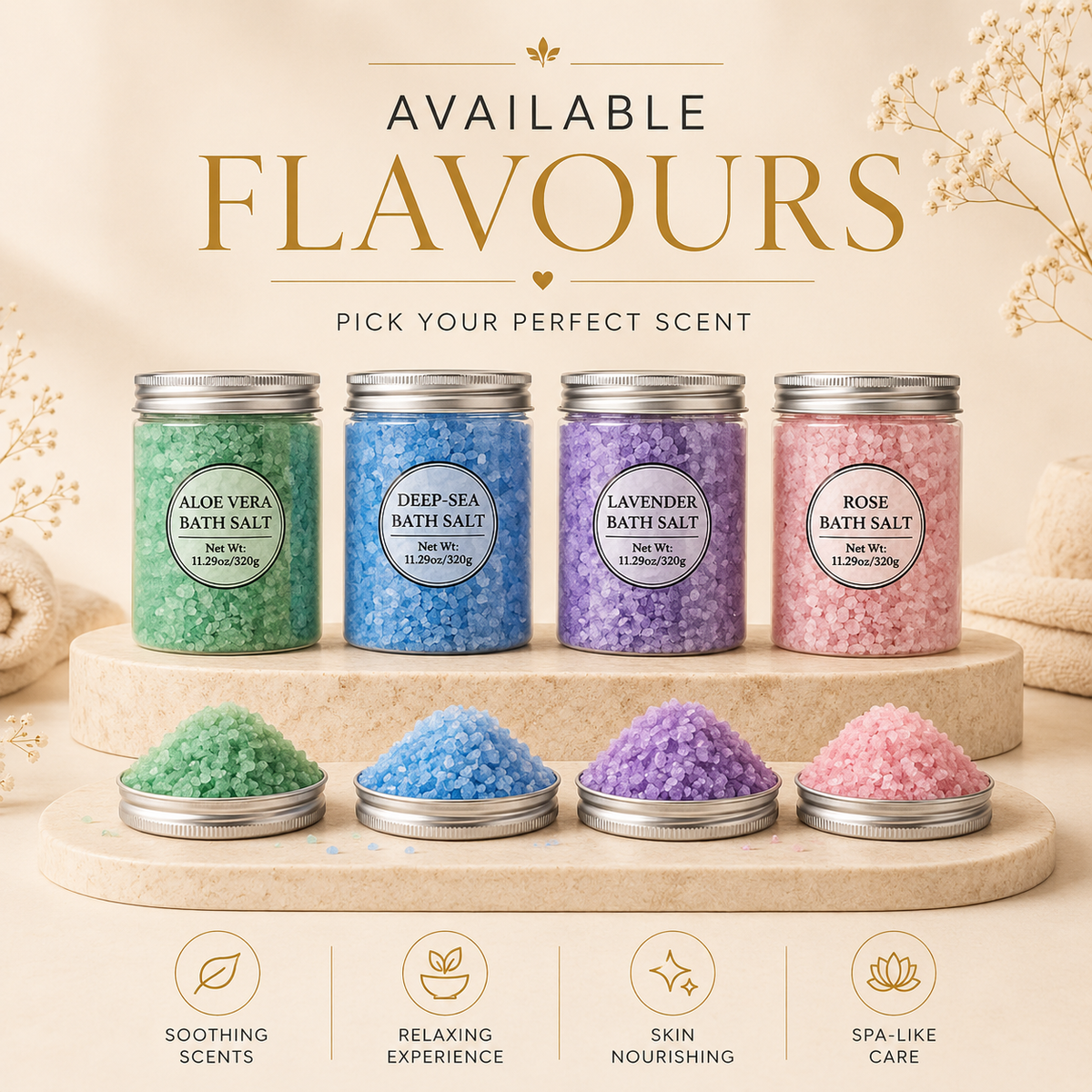 Glowth Premium Bath Salt available flavours