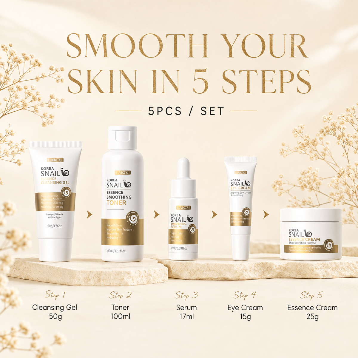Smooth your skin in 5 steps, 5 pieces set