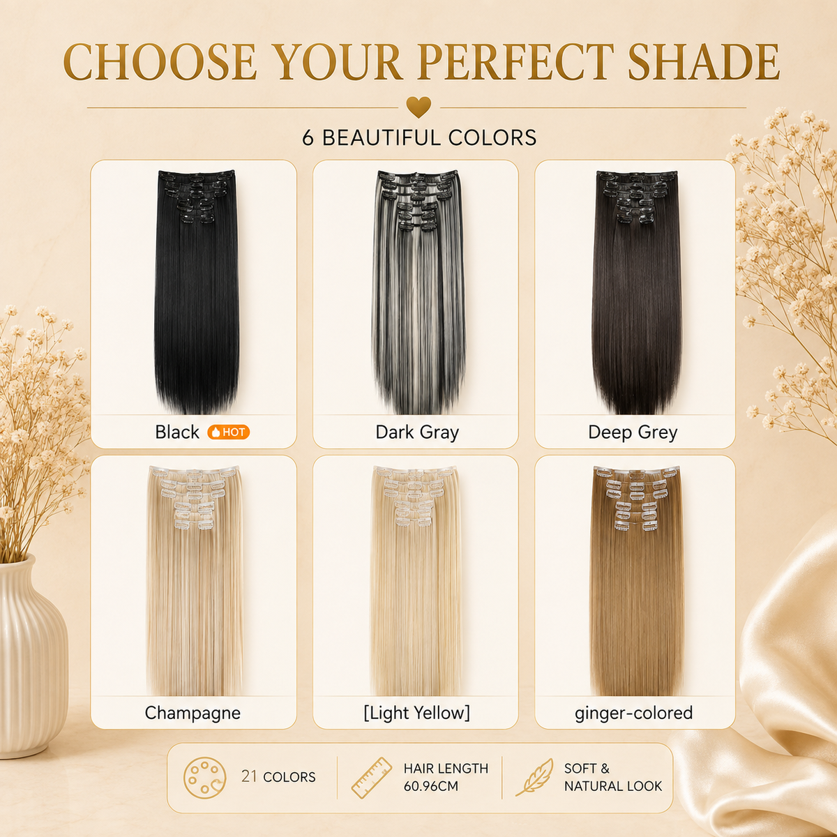 Glowth Clip-In Hair Extensions colour choices